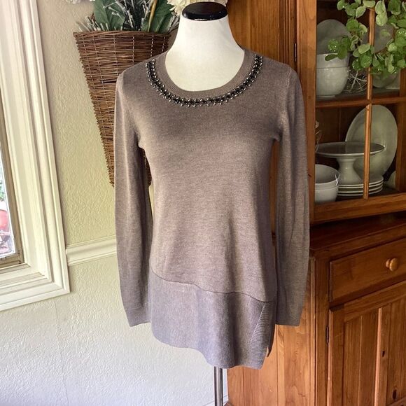 Simply Vera Vera Wang Long Line Holiday Long Sleeve Embellished Sweater Size S - Picture 1 of 13